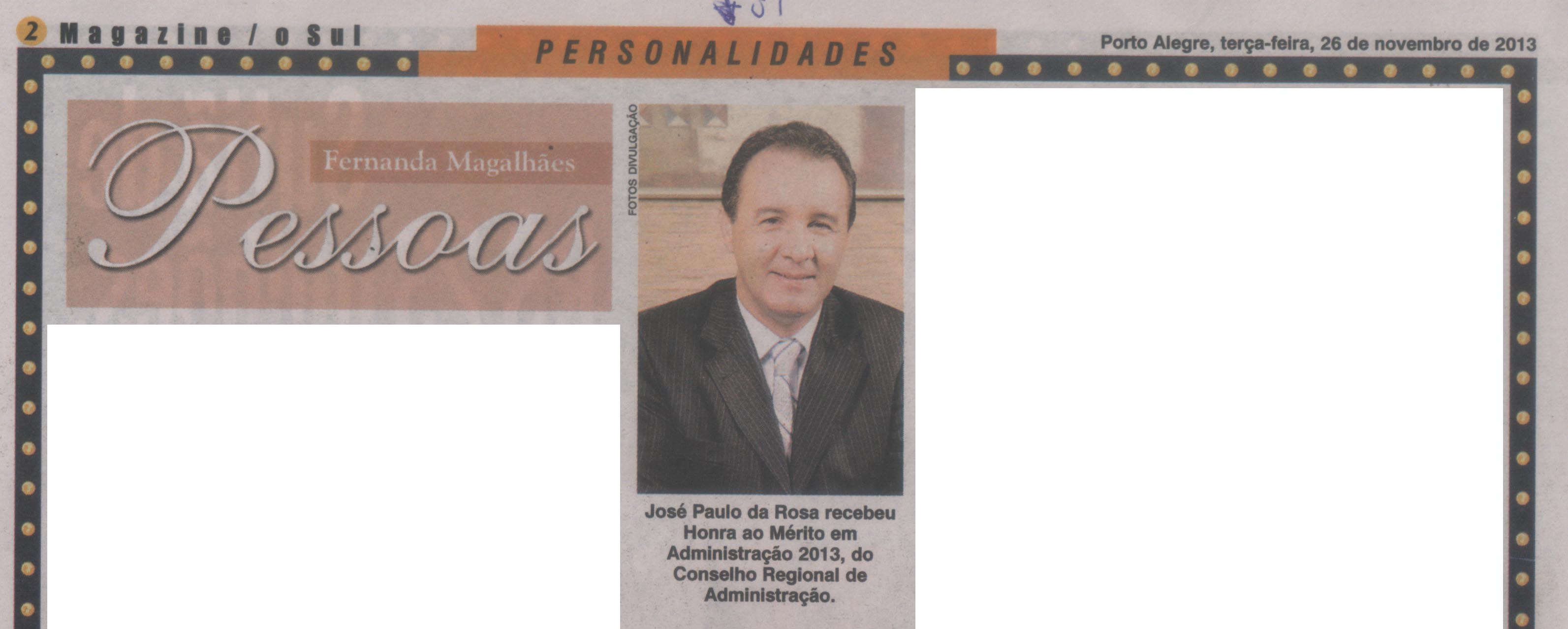 José Paulo da Rosa recebeu o Honra ao Mérito em Administração 2013